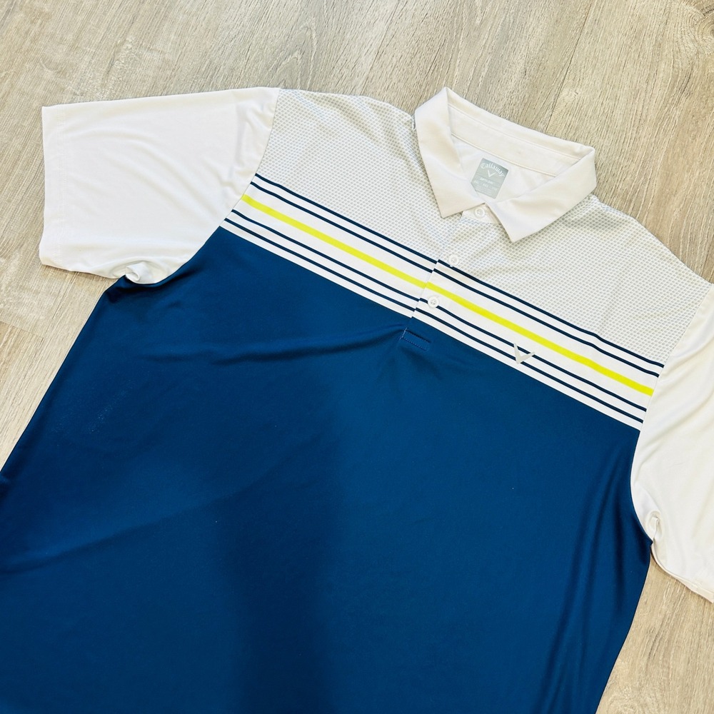 Callaway Polo Mens 2XL Opti-Dri Gray Navy Striped Colorblock Golf Polo Shirt